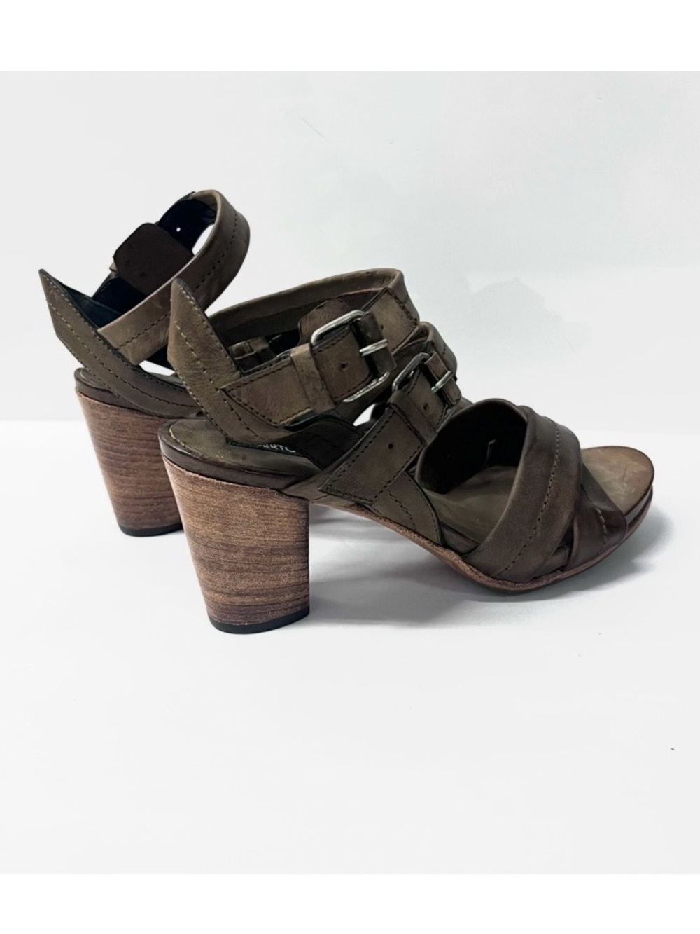 Alberto Fermani Strappy Sandals Olive green leather Size 36.5 block heels
